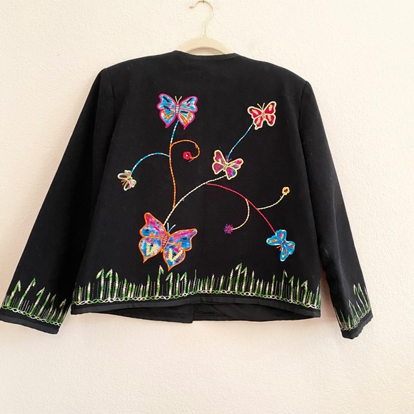 DRAPERS & DAMONS Black Embroidered Butterfly Jacket Petite Large Lined‎ - Picture 8 of 11